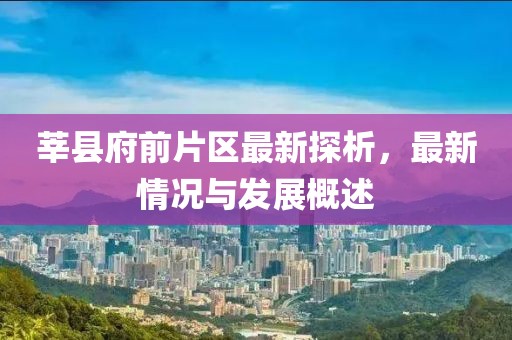 莘縣府前片區(qū)最新探析，最新情況與發(fā)展概述